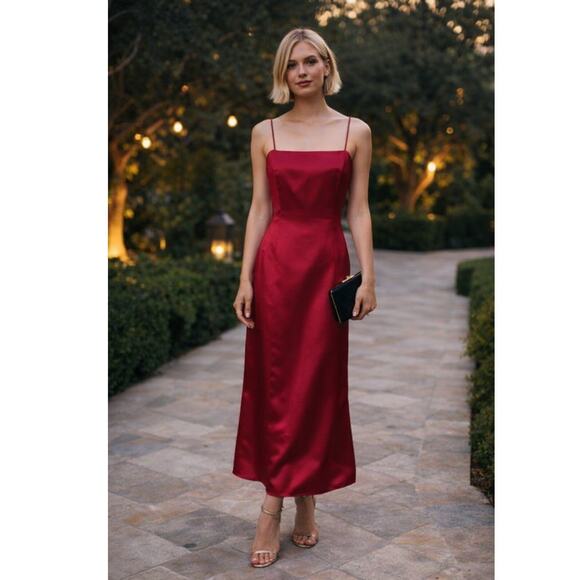 Vintage Dresses & Skirts - Vintage Watters & Watters Satin Maxi Dress 14 Red